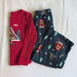 cat & jack winter bear fleece pants & cotton top pajama set 3T toddler boys